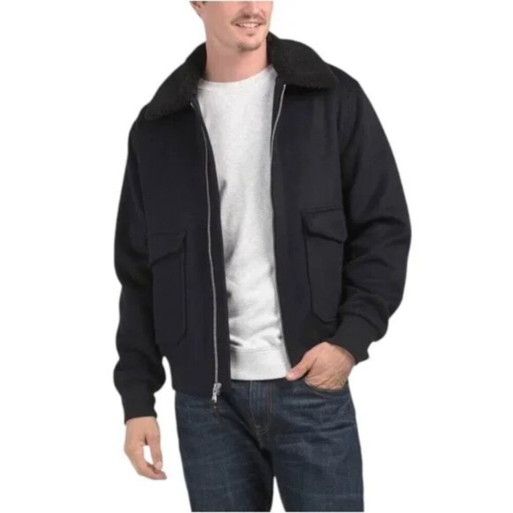 Robert Graham Wool Blend Field Jacket Sherpa Collar Black Mens XL NWT